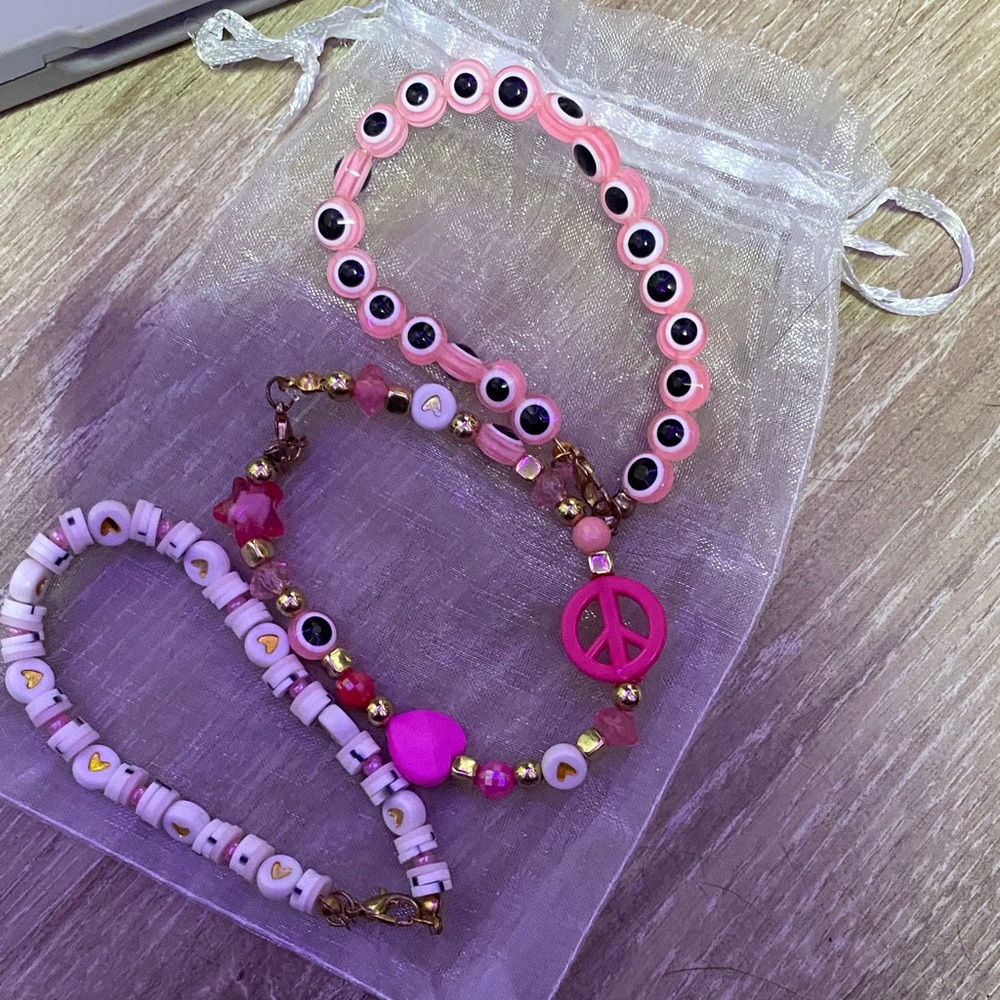 Pink and Gold Peace Handmade Charm Bracelet Set